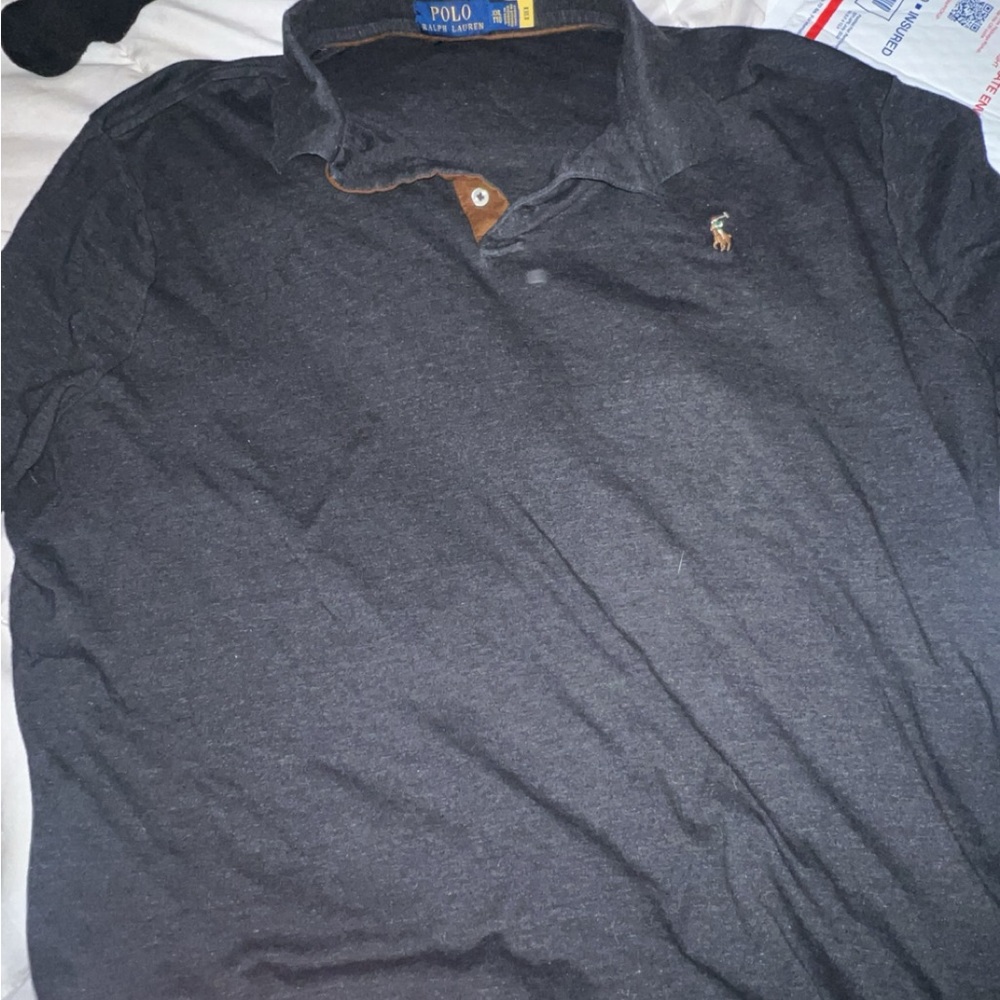 Charcoal grey Pima polo long sleeve